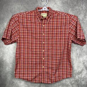 Eddie Bauer Button Down Shirt Mens Large Red Plaid Cotton Short Sleeve Gorpcore